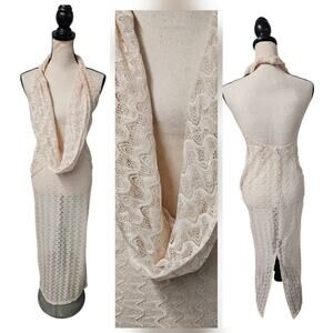 Musera Womens Cowl Neck Lace Midi Dress Size XS Sheer Backless Boho Vacation